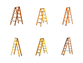 Collection of Construction Ladder side view full length isolate on transparency background