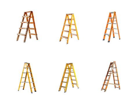 Collection of Construction Ladder side view full length isolate on transparency background