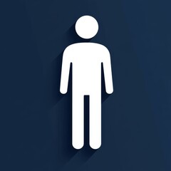 Men's Bathroom Sign: Simple White Figure on a Modern Dark Blue Background with a Long Shadow