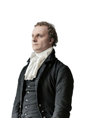 Historical Portrait of a 19th Century Man in Formal Attire with White Cravat