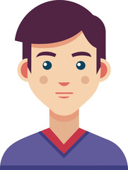 Flat Cartoon Avatar of Smiling Young Boy, Vector illustration of a smiling young boy with dark hair and blue eyes, great for profile icons and educational materials.
