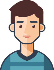 Flat Design Avatar of Serious Young Man, Vector illustration of a young man with a serious expression, commonly used for profile pictures or digital avatars in apps.

