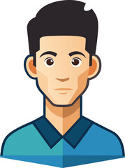 Flat Style Avatar of Young Man, Illustration of a young man avatar in flat vector style, often used for profiles, user icons, or digital identities.
