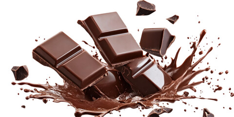 chocolate pieces on white background