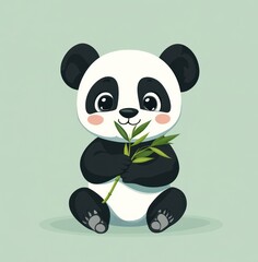 Fototapeta premium Cute baby panda eating bamboo 
