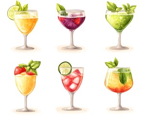 Cocktails Illustration Set.