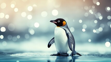 Obraz premium King Penguin Walking in Water with Bokeh Background Wildlife Portrait
