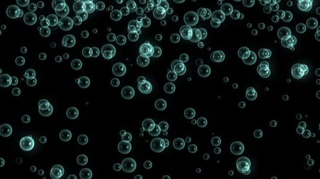 Animated background with transparent blue bubbles falling from the top of the screen. Isolated in black for use as overlay. Screensaver.