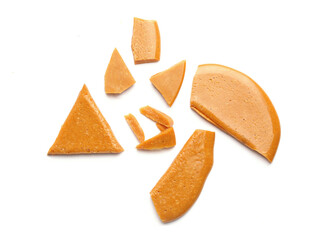 split korean honeycomb cookies on white background