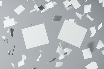 Floating White Pieces of Paper on a Gray Background Perfect for Adding Text and Graphics