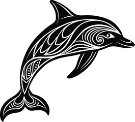 Elegant Black & White Dolphin with Intricate Tribal Style Markings