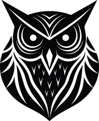 Owl Illustration, Black and White Stylized Bird, Tribal Pattern, Nature Art, Minimalist