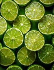 ジューシーなセグメントが見えるカリッとした緑のライムのスライス