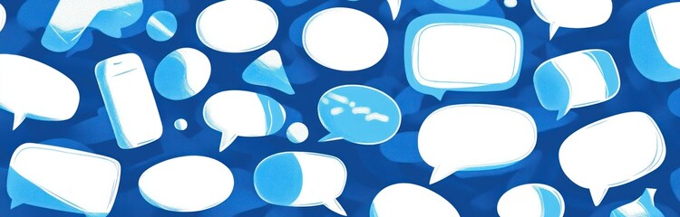 White speech bubble vector set. Collection of comic text bubbles and word boxes on a blue background