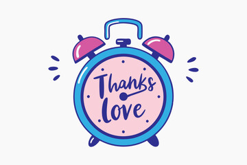 Fototapeta premium Retro Alarm Clock with Love Message, Blue Outline, Pink Center, Whimsical Design