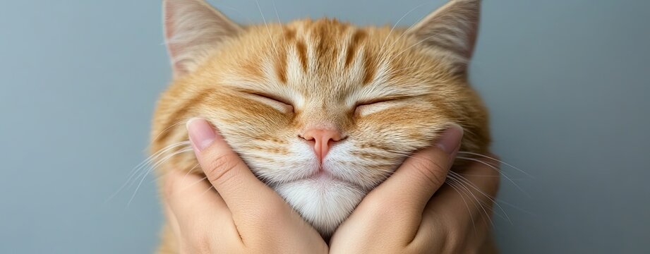 National Hug Your Cat Day, Cute orange cat enjoying a gentle cuddle and affection.