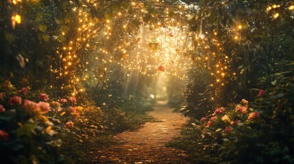 there is a pathway with stairs and flowers in the middle, beautiful render of a fairytale, enchanted magical fantasy