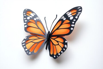 Obraz premium Paper butterfly craft, orange, white background, art project, design element.