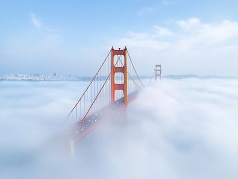 Golden Gate Bridge in Fog for San Francisco.