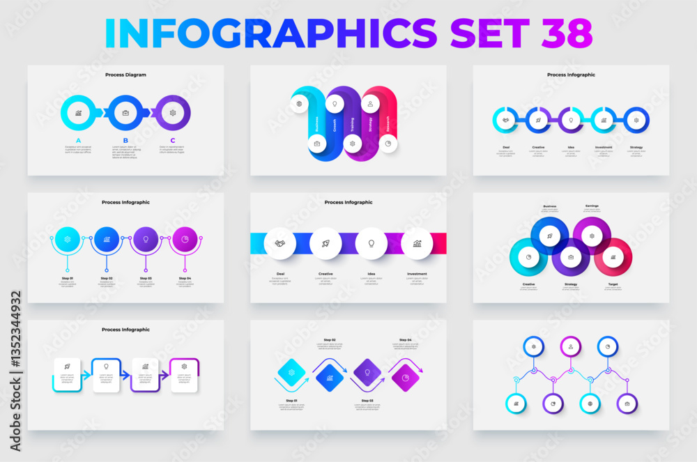 Aufkleber set of creative infographic templates showcasing steps, strategies, and processes in business and mo