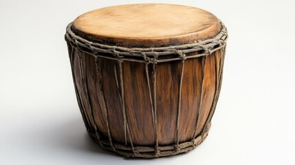 Wooden Drum on White Background with Natural Texture