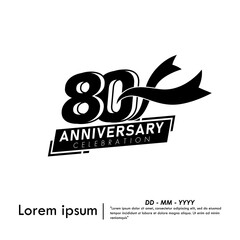 80th years anniversary celebration emblem. black anniversary logo isolated with ribbon on white background. vector illustration template design for web, flyers, poster, greeting card