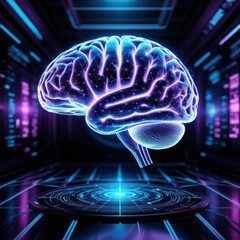 A holographic brain with AI-driven neural connections, showcasing real-time synaptic activity and advanced cognitive simulations. Generated AI
