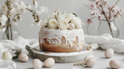 A cute Easter cake with spreadable icing and cream roses