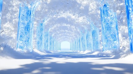 Obraz premium A winter wonderland path surrounded by icy blue and snowy trees