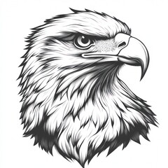 Obraz premium Majestic eagle head profile, white background, ink drawing, graphic design element.