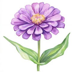 Watercolor Painting of a Purple Zinnia Flower