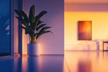 Futuristic smart home with high contrast lighting and copy space on left