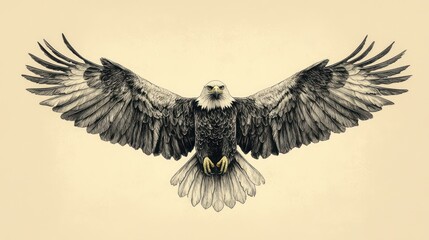 Obraz premium Majestic Bald Eagle in Flight: A Detailed Pencil Sketch