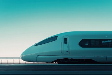 Minimalist futuristic train with natural lighting and negative space below