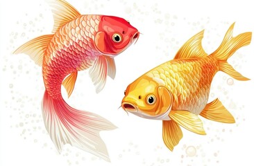 Fototapeta premium Two goldfish simple drawing style vector illustration white background
