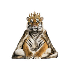 Obraz premium Majestic Tiger King in Golden Crown and Fur Robe
