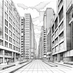 Fototapeta premium Urban Street Perspective Drawing