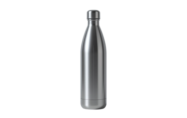 Silver bottle stainless steel water bottle reusable bottle metal bottle drinkware beverage bottle container flask transparent background