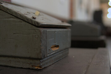 close up of an old rusty metal box
