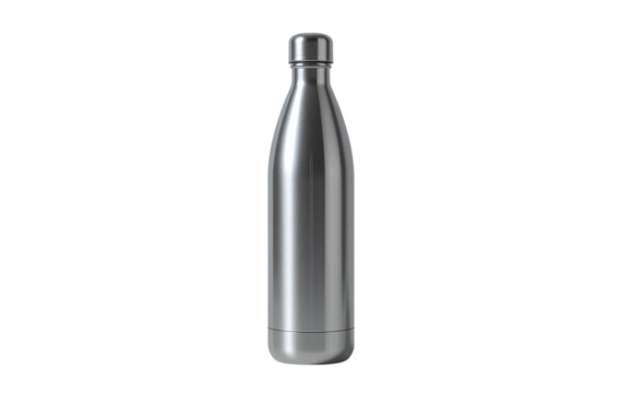 Silver bottle stainless steel water bottle reusable bottle metal bottle drinkware beverage bottle container flask transparent background