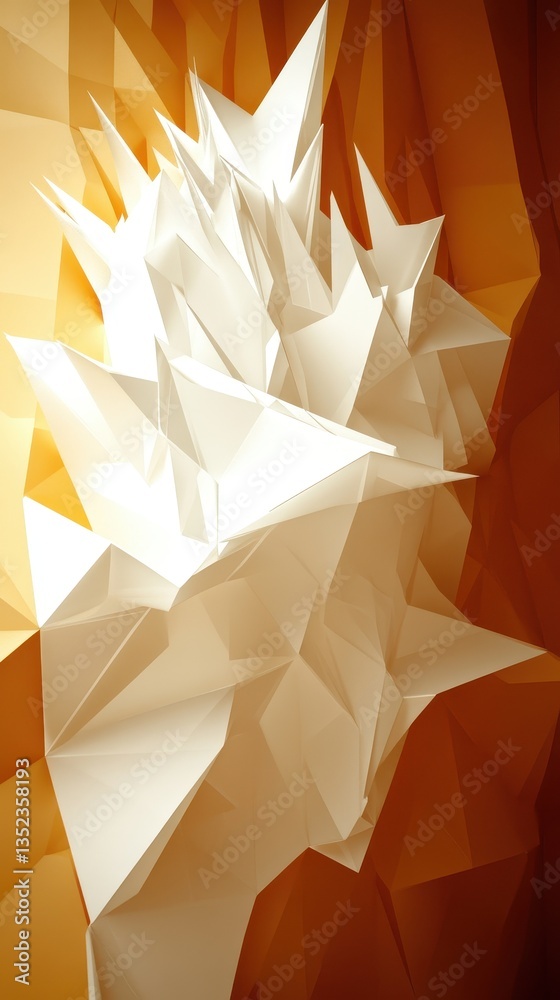 Poster abstract geometric shapes with sharp edges and textured surfaces are visible
