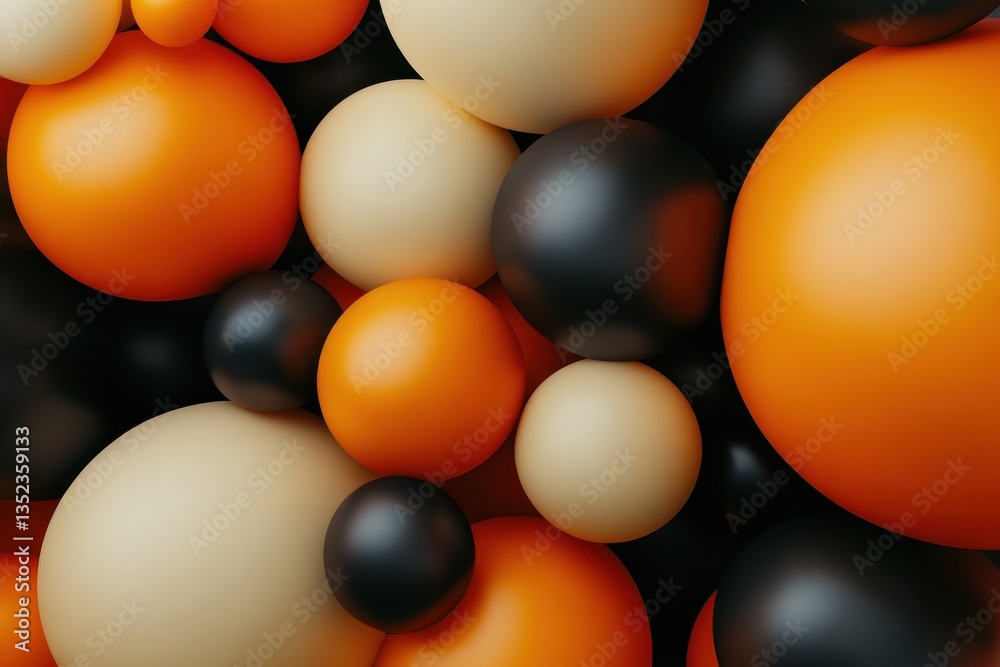 Poster many colorful spheres are tightly arranged and overlapping in a pattern