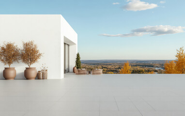 Modern terrace with autumn view overlooking landscape during clear sky