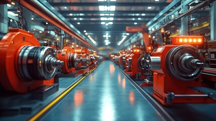 Futuristic Factory Assembly Line: High-Tech Industrial Machinery and Automation