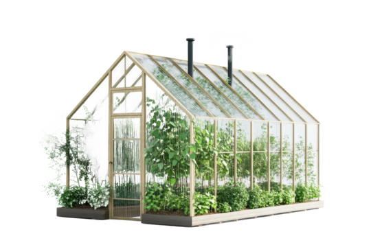 3D Greenhouse with Excess CO2 Emissions Affecting Plant Growth Isolated on White Transparent Background