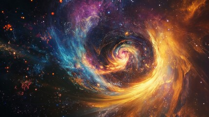 Vibrant cosmic nebula background with glowing light rays and dynamic colorful energy swirls in a deep space abstract universe