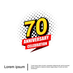 70th years anniversary celebration emblem. anniversary logo isolated with red ribbon on white background. vector illustration template design for web, flyers, poster, greeting card, invitation card	