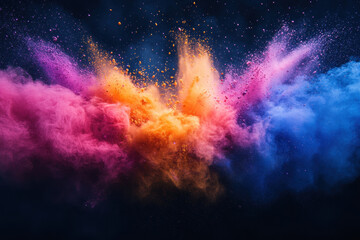 Colorful powder explosion on black background.