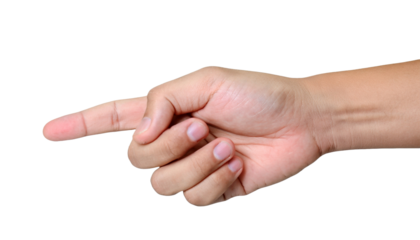 a hand pointing with the index finger extended, indicating direction and focus. It could be conveying guidance or instruction