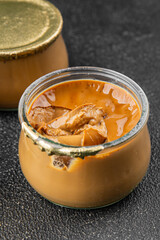 Coffee dessert mousse cream sweet vegetables dish fresh tasty gourmet food background on table rustic food top view copy space